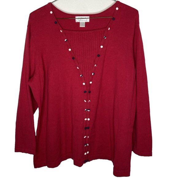 CJ Banks Women Size 3X Red Sweater Button Detail Cotton Lightweight Casual - Picture 1 of 14